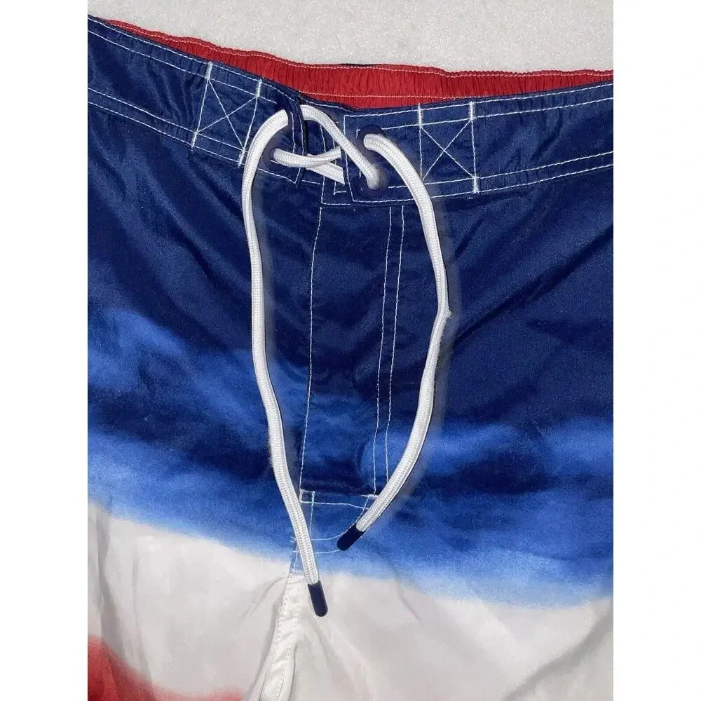 Polo Ralph Lauren Lined Swim‎ Trunks Mens XL Tie Dye Ombré Red White Blue USA